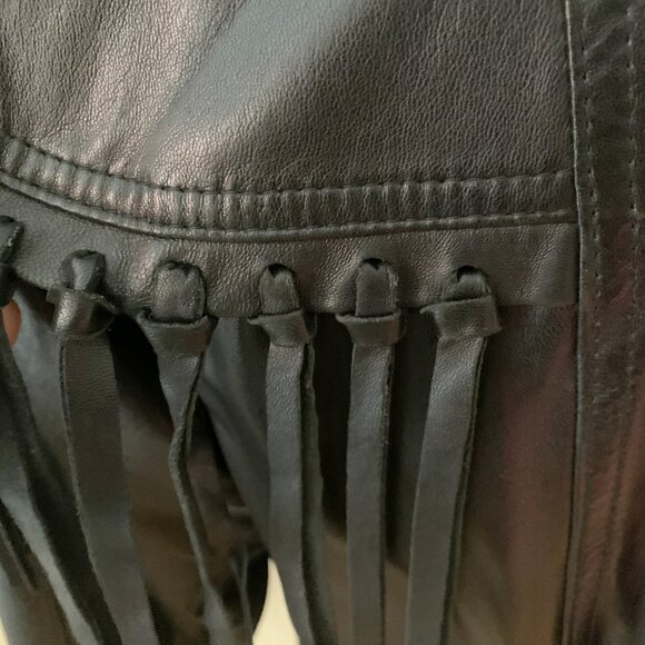 Vintage Margaret Godfrey Black Leather Fringe Biker Jacket - Picture 10 of 15